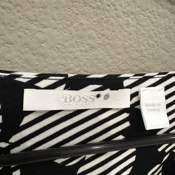 Hugo Boss Black & White Striped Pullover Top Medium Modal Pleated Neckline - Picture 3 of 6